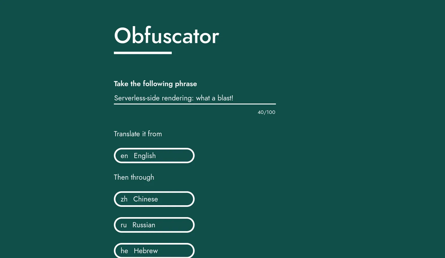 Obfuscator top screen